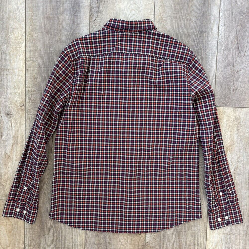 Goodfellow Plaid Poplin Button Up Shirt Mens Large Slim Red Blue Business Casual - Picture 7 of 11